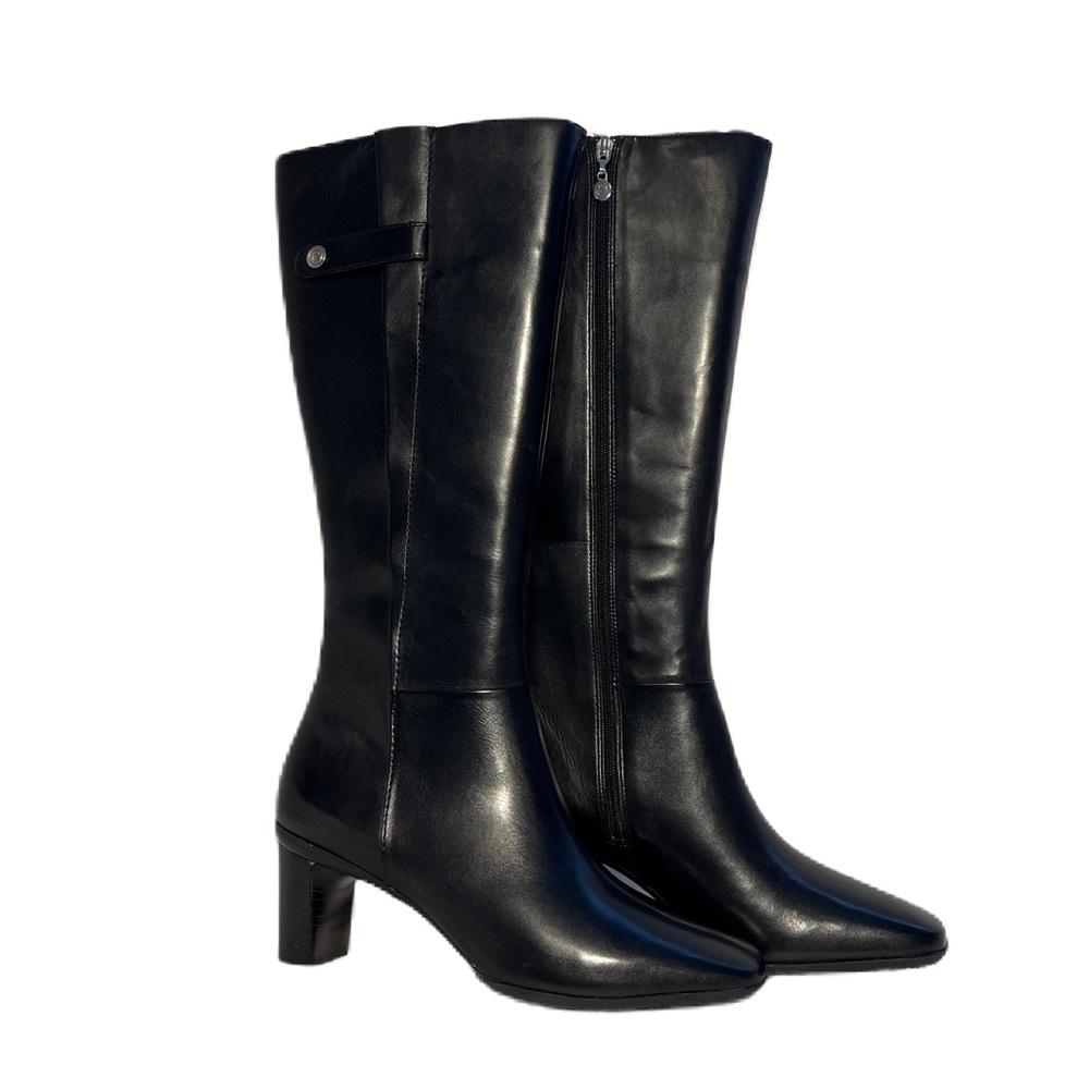 Rockport Kiri Black Leather Tall Boots Heeled Size 8 NWB